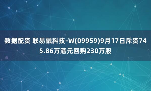 数据配资 联易融科技-W(09959)9月17日斥资745.86万港元回购230万股